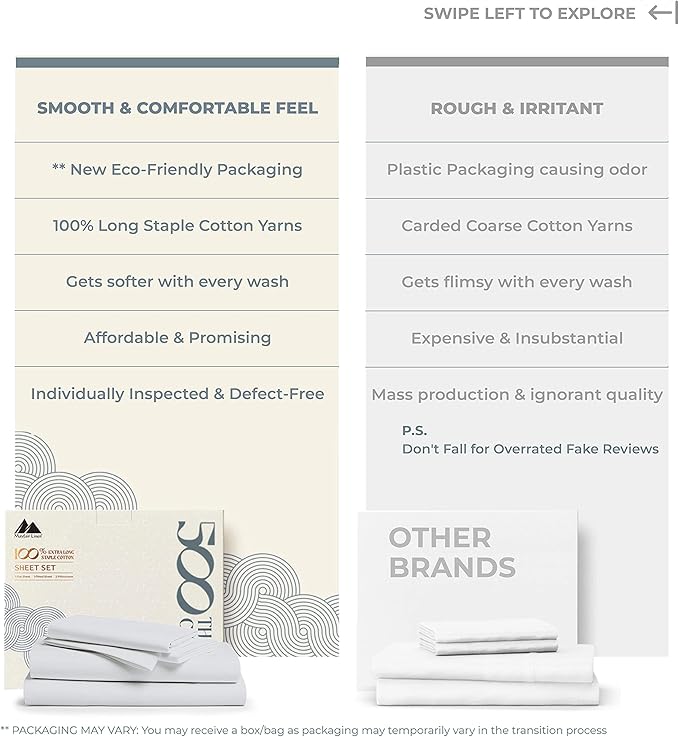Mayfair Linen 100% Cotton Bed Sheets Twin Sheet Set - 500 Thread Count Sheets Twin Size 3 PC Set (Silver), Soft, Cooling, Hotel-Quality 16" Deep Pocket Sateen Weave Cotton Bedsheet for Dorm Room