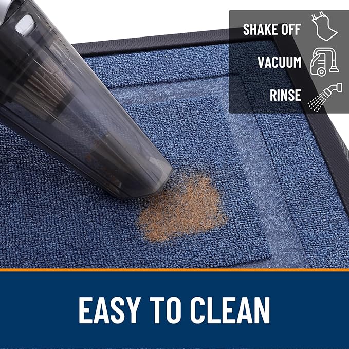OLANLY Front Door Mat Indoor Outdoor Entrance, Waterproof All-Season, All-Weather Doormat, Sturdy Natural Rubber, Fade Resistant, Low Profile, Easy Clean Patio Porch Entryway Mat, 29.5x17, Light Blue