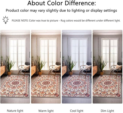 6x9 Traditional Oriental Area Rug Boho Orange White Rug Non Slip Low Pile Large Carpet for Home Kitchen Living Room Bedroom Dining Room Office