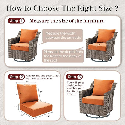 Outdoor Seat Cushion Set-24 x 24 x 6 Inch Outdoor Chair Cushions with Water Resistant & Removable Cover Outdoor Cushions for Patio Furniture Chair Sofa Couch-Orange