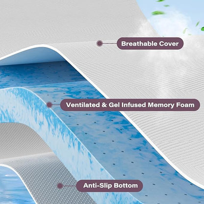 2 Inch Memory Foam Mattress Topper King Size with Removable Soft Cover Ventilated Breathable Cooling Mattress Pad Portable Bed Topper for Back Pain and Pressure Relief, CertiPUR-US Certified