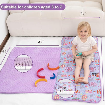 Viviland Toddler Nap Mat, Rolled Sleeping Mats with Pillow and Minky Dot Blanket, Large Thick Kids Girls Slumber Bag/Sleeping Mat for Preschool, Daycare, Kindergarten, Travel Camping