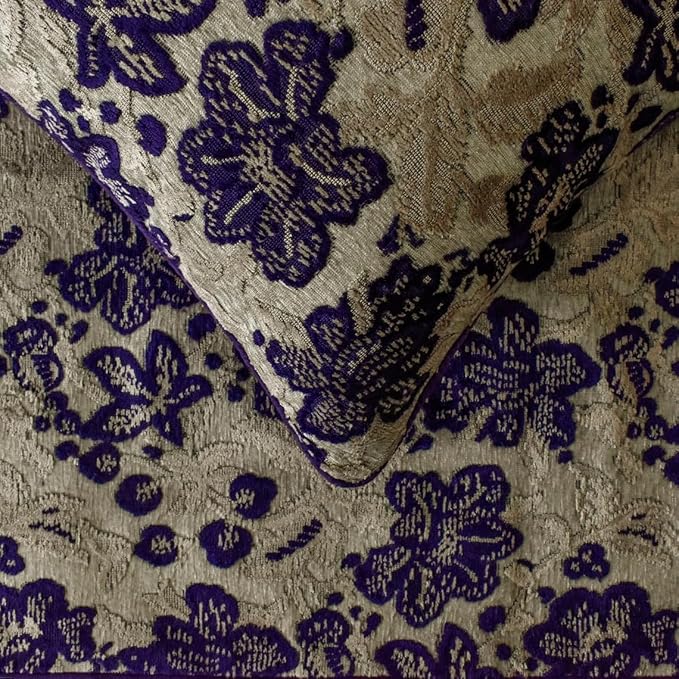 The HomeCentric King/Queen/Twin Purple Designer Queen 74"x18" Bed Runner with Pillow Cover, Floral, Velvet Bed Scarf on Velvet Fabric - Plum Petal
