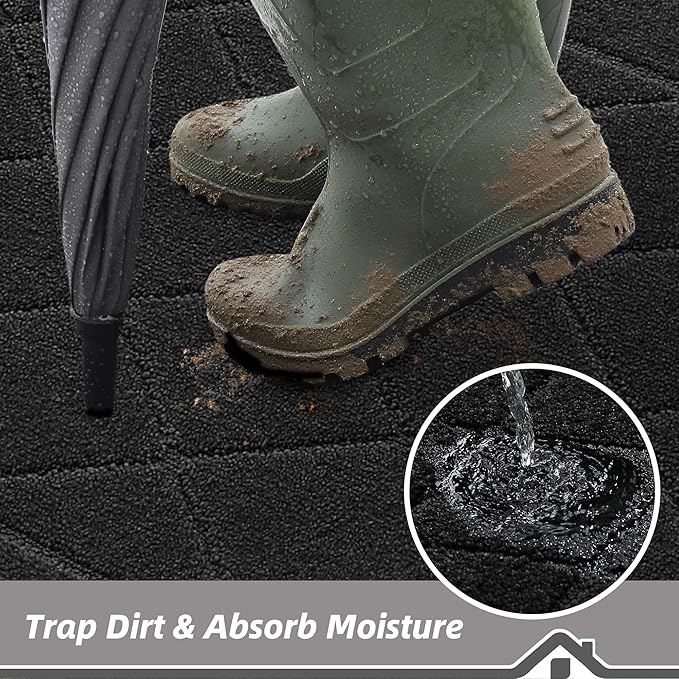 BEQHAUSE Dirt Trapper Door Mat 36" x 60", Doormat Non-Slip Entryway Rugs Washable, Dog Door Mat Stain Resistant and Absorbent Welcome Floor Mat for Front Back Door, Muddy Wet Shoes & Paws, Black