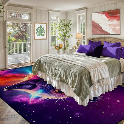 6' x 9' Galaxy Wolf Rug Large 3D Fierce Wolves Space Area Rugs for Bedroom Living Room Playroom Gameroom Boys Kids Colorful Glitter Throw Rugs Floor Mat Carpet,180 X 275cm