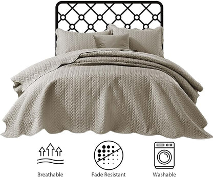 IR Imperial Rooms King Quilt Bedding Set Size (106" x 96") + 2 Pillow Shams (20" x 36"+ 2") - 3 Pcs All Season Lightweight Reversible Microfiber Coverlet Embossed Quilt Bedspread (Beige)