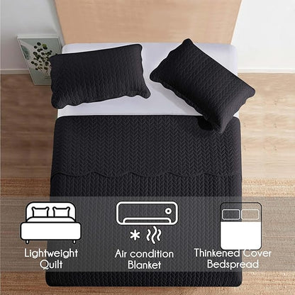 IR Imperial Rooms California King Quilt Bedding Set Size (118"x106") + 2 Pillow Shams (20" x 36"+ 2") - 3 Pcs All Season Reversible Microfiber Coverlet Embossed Quilt Bedspread (Black)