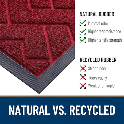 OLANLY Front Door Mat Indoor Outdoor Entrance, Waterproof All-Season, All-Weather Doormat, Sturdy Natural Rubber, Low Profile, Easy Clean Patio Porch Entryway Mat, Herringbone Brick (Wine Red, 71x47)