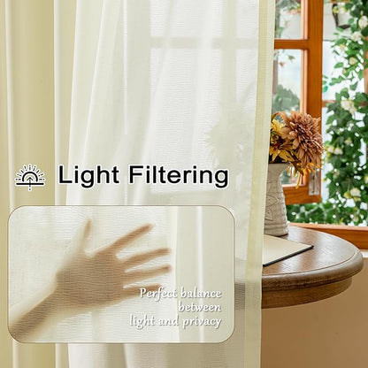 MAIHER Beige Sheer Pinch Pleat Curtains 84 Inch Length for Bedroom Soft Touch Lightweight Light Filtering Pleated Drapes with Ajustable Hooks (No Rings), Beige, 42" W x 84" L, 2 Panels