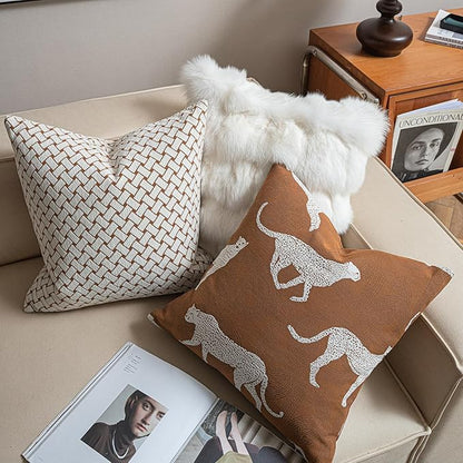 20x20'' Inches Throw Pillow Cushion Cover - Leopard Cheetah Pattern Chenille Jacquard Embroidery Luxury Modern Fashion Style Couch Sofa Pillow Cover for Living Room Bedroom