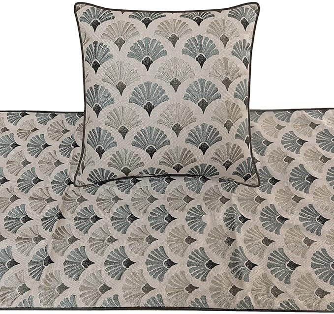 The HomeCentric King Queen Twin Blue & Grey Designer Twin 53"x18" Bed Runner Without Pillow Cover, Floral Embroidery Bed Scarf on Cotton Fabric - Flourish Bloom