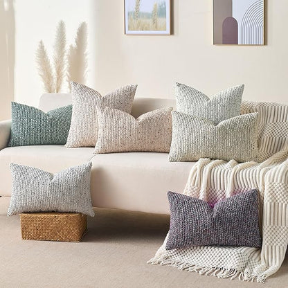 Decorative Couch Throw Pillow Covers 18x18 Blue Striped Soft Wool Pillow Covers Neutral Textured Boho Cushion Covers for Modern Farmhouse Sofa Bedroom Living Room Decor SY011-C18