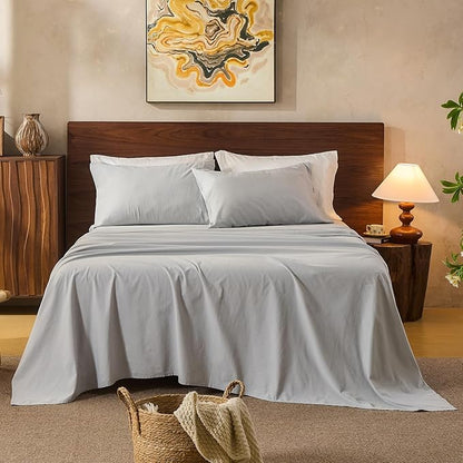 100% Linen Sheets King Size,Breathable & Durable 4-Piece Bed Flax Sheet Set,Soft All-Season Bedding for Hot Sleepers 16" Deep Pocket Oeko-TEX Certified,（King, Grey）