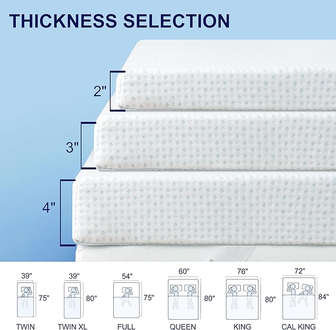Subrtex Mattress Topper Cover (Only Cover) Mattress Protector Bedding Rayon Made from Bamboo Removable Mattress Encasement Mattress Cover with Zipper (2 Inch, White, King)