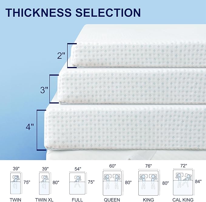 Subrtex Mattress Topper Cover (Only Cover) Mattress Protector Bedding Rayon Made from Bamboo Removable Mattress Encasement Mattress Cover with Zipper (4 Inch, White, Twin)