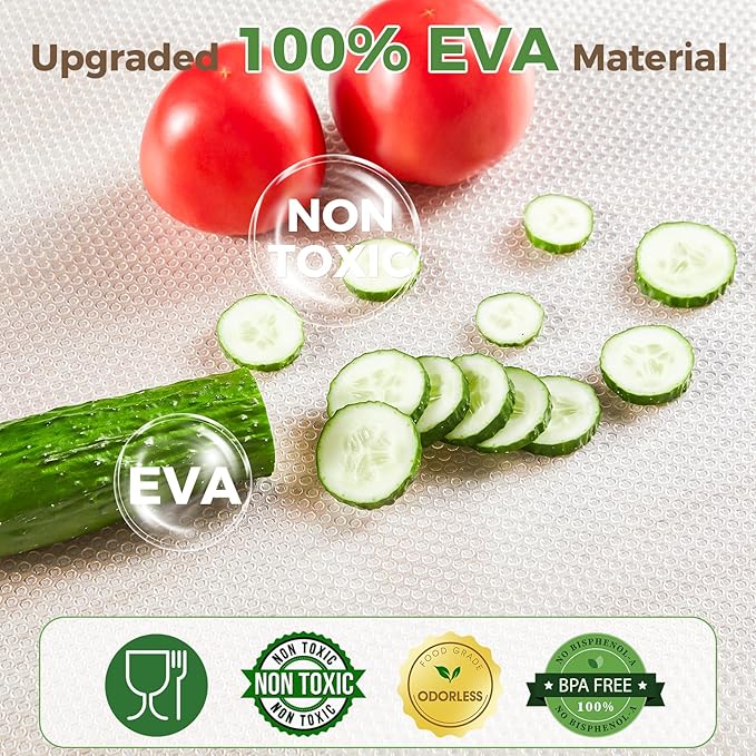100% EVA Shelf Liner for Kitchen Cabinet, 18" x 240" Drawer Liners Non Adhesive Non Slip Waterproof Plastic Paper, Dresser Pantry Bathroom Refrigerator Protector, Clear