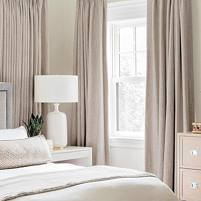 MIULEE Blackout Curtains for Bedroom Linen Texture Solid Thermal Insulated Natural Khaki Grommet Room Darkening Curtains & Drapes Luxury Decor for Living Room Nursery 52x72 Inch (2 Panels)