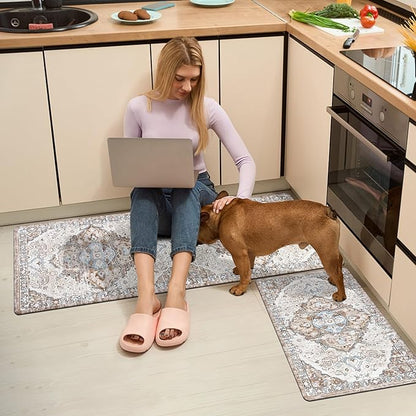 Ileading Anti Fatigue Kitchen Rugs Sets of 2 Cushioned Kitchen Mats for Floor Waterproof Kitchen Mat Set Non Slip Comfort Standing Mat for Kitchen, Office, Sink, Laundry