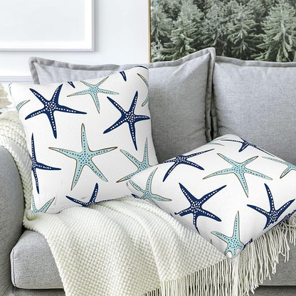 Throw Pillow Covers Nautical Starfish Pillow Covers 18x18 Inch Set of 2 Navy Blue and Turquoise Sea Stars Throw Pillows Decorative Pillow Cases Cushion Covers for Bedroom Livingroom
