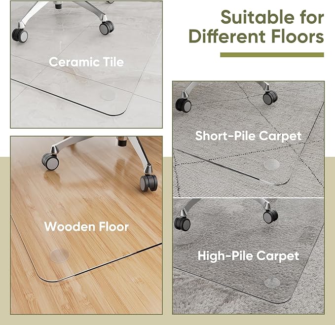 Office Chair Mat for Carpet & Hardwood, Upgraded 45" x 60" Tempered Glass Chair Mat for Office Home, with 4 Anti-Slip Pads