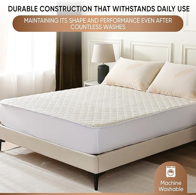 Luxury Quilted Organic Cotton Mattress Protector Full - 380 GSM Waterproof & Breathable Pad - Deep Pocket Fitted Cover - Soft & Silent Protection (Cotton Filling)