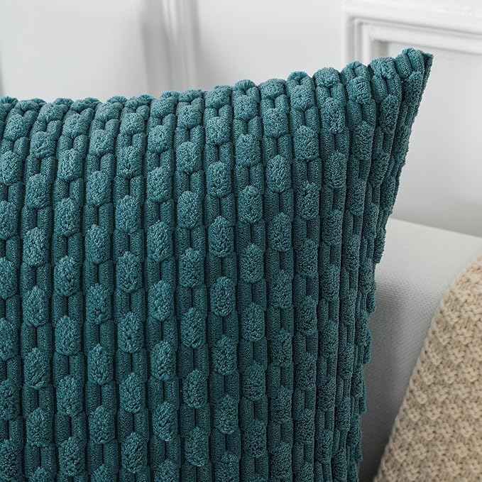 Kevin Textile 12x20 Inch Pillow Cover 1 Pack Boho Decorative Soft Striped Corduroy Lumbar Farmhouse Color Accent Rectangle Cushion Case for Living Room Couch Sofa Bed, Teal Blue