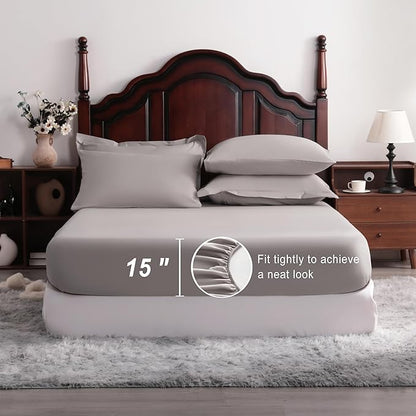 NTBAY Queen Comforter Set with Sheets, 7 Pieces Soft and Breathable Queen Bedding Set, Bed in a Bag, Down Alternative Comforter Set Solid Color All Season, Queen Bedding Set, Smoke Grey