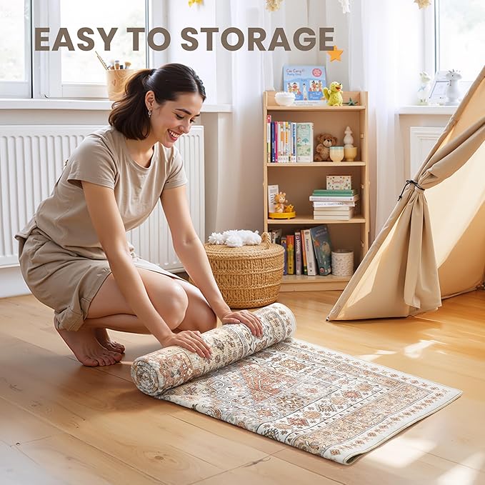zesthome Washable Runner Rug 2.5x10 - Stain Resistant Entryway Rug,Ultra-Thin Kitchen Rugs, Anti Slip Backing Runner Rugs for Entrance Laundry Room Indoor Hallway (Orange,2.5'x10')