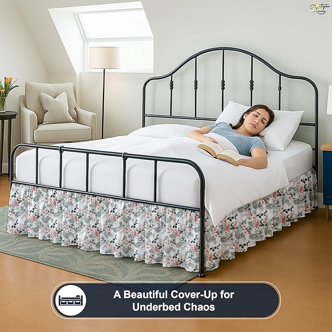 Cottington Lane Ruffled Bed Skirt Queen Size with Split Corner, Brushed Microfiber Hotel Quality Dust Ruffle, 24 Inch Drop Gathered Bedskirt, Soft, Stylish, Shrink & Fade Resistant, Petal Dream