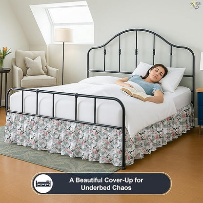 Cottington Lane Ruffled Bed Skirt King Size with Split Corner, Brushed Microfiber Hotel Quality Dust Ruffle, 24 Inch Drop Gathered Bedskirt, Soft, Stylish, Shrink & Fade Resistant, Petal Dream