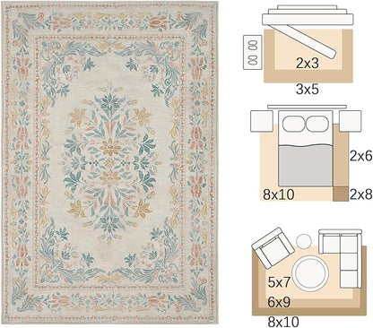 jinchan Hallway Runner Rug 2x8 Vintage Floral Distressed Design - Machine Washable Non-Slip Low-Pile Soft Thin Faux Wool Kitchen Carpet for Farmhouse Bedroom Laundry Room(2x8ft, Apricot Multi)