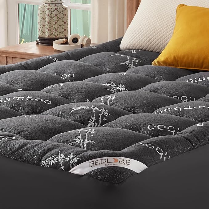 BEDLORE California King Mattress Topper Viscose Derived from Bamboo, Thick Pillow Top Mattress Pad with Stretchable Pockets for 6"-18" Mattress, Soft Mattress Topper for Back Pain Relief(Dark Gray)