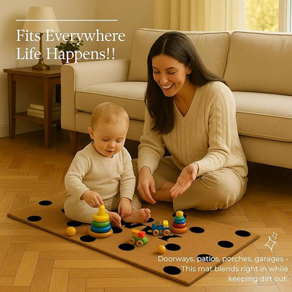 Coir Door Mats 17" X 30", Non-Slip Sturdy, PVC Backed Heavy Duty, Easy to Clean, Ideal for Door Entrance, Patio, Porch, Backyard, Garages, Howdy Black Circles