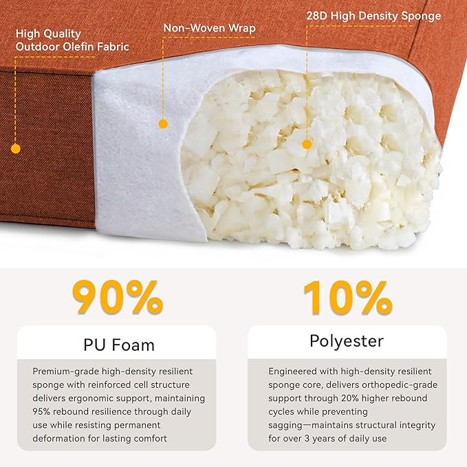 Patio Cushions for Outdoor Furniture - 22" x 25" x 4" UV Resistant Thick Foam Cushions Water Resistant Replacement Cushion for Outdoor Patio Furniture Chair/Sofa/Couch | Orange | 6-Pack |