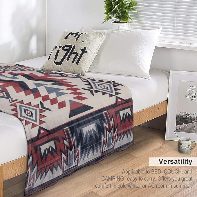 Southwest Blanket, Tribal Indian Throw Blanket Red Black Aztec Ethnic Geometric Print Blanket for Couch Bed Sofa Cover Throw Home Decor 40"x50"