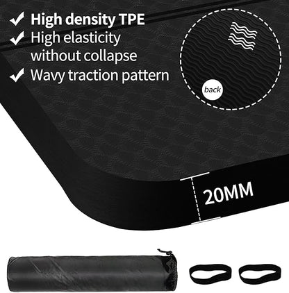 nuveti Large Exercise Mat - 15mm/20mm/30mm Thick Yoga Mat | Workout Mat for Fitness, Yoga, Pilates, Stretching & Floor Exercises for Women & Men with Free Carrying Bag