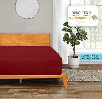 ROYALE LINENS 300 Thread Count 100% Long Staple Combed Cotton Fitted Sheet Full - Super Soft Deep Pocket Bottom Sheet - Fitted Sheets Only - Elastic Sheets (Full, Red)
