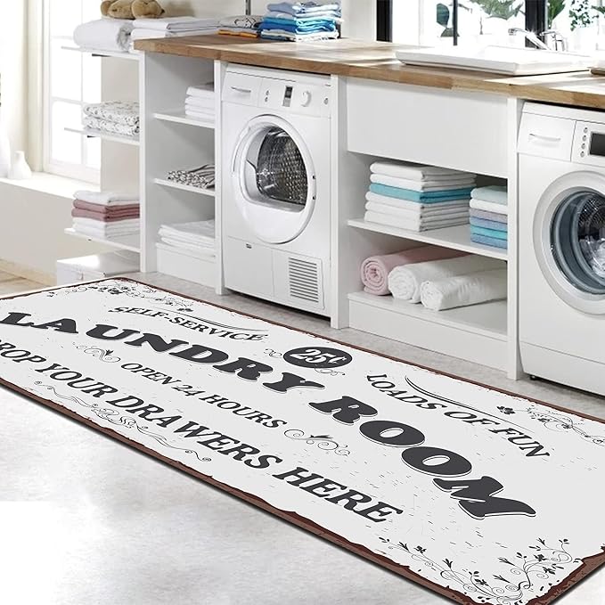 Zoke Laundry Room Rug Runner Stylish Non-Slip Laundry Room Mat 20"x47", Versatile, Waterproof Runner for Laundry, Kitchen, and Bathroom, Mudroom Decor and Farmhouse Charm
