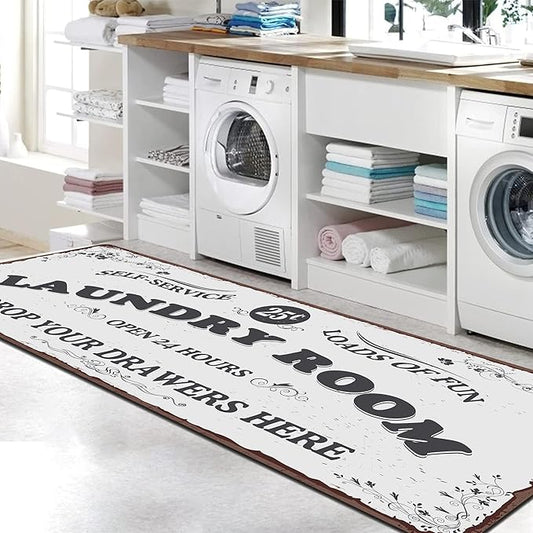 Zoke Laundry Room Rug Runner Stylish Non-Slip Laundry Room Mat 20"x59", Versatile, Waterproof Runner for Laundry, Kitchen, and Bathroom, Mudroom Decor and Farmhouse Charm