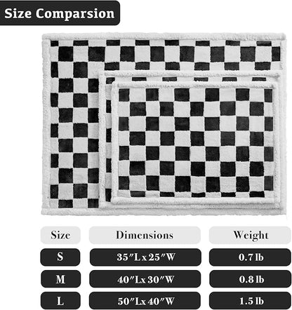 Checkered Dog Blanket, Blue Jacquard Sherpa Blankets for Small Dog and Cats, Cute Aesthetic Style Fluffy Fleece Pets Blanket for Couch Protection Washable, 40"x50"