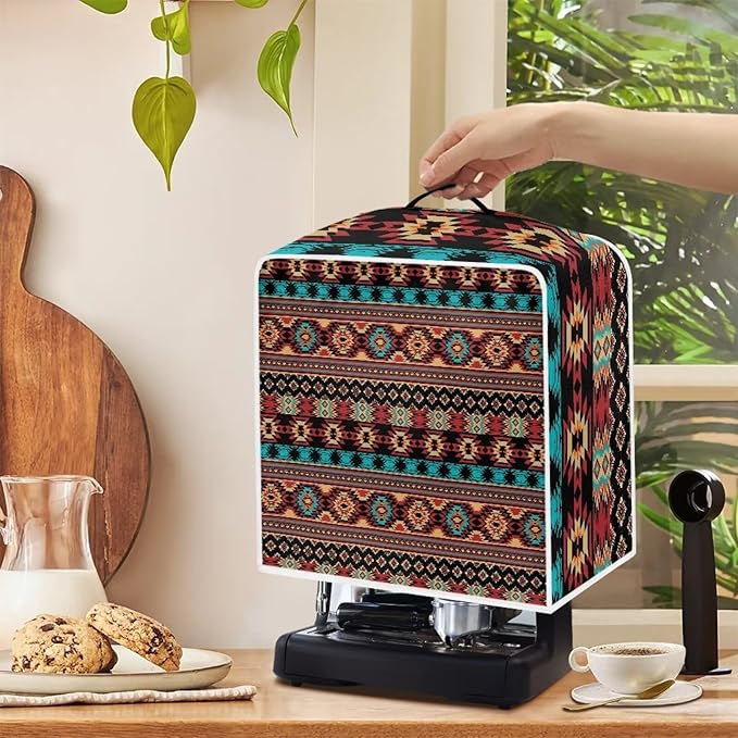 Aztec Style Coffee Maker Cover For Kitchen With Top Handle Waterproof Dust Appliance Cover Suitable For Most Coffee Machine Models Tribe Pattern