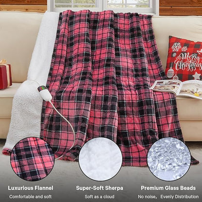 Pink Heated Weighted Blanket for Adults 20Lbs Queen Size - 60"x80", 2-in-1 Electric Heating Pad Lap Heavy Blanket for 190-210lbs for Couch, 10 Level 1-8H Auto Off, Birthday Gifts for Women Mom Girls