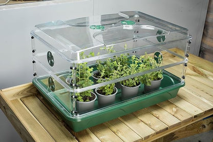 EarlyGrow 95457 24" x 15" x 16.75" Domed Propagator, Green, 3 Side Extenders and Locking Clip Set