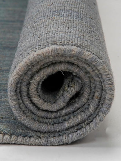 Hand Knotted Loom Wool ECO-Friendly Area Rugs - 10'x10', Octagon, Light Blue Color, Solid Plain Design, High Pile Handmade Anti Skid Area Rugs for Living Room, Bed Room (L00111)