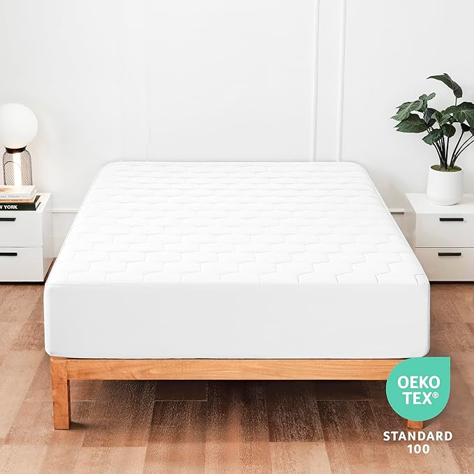 Hearth & Harbor 2 Pack Queen Size Quilted Fitted Mattress Pad Cover, 100% Waterproof Mattress Protectors, Deep Pocket Fitted Mattress Cover 8" - 21" (60" x 80", White)