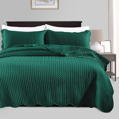 IR Imperial Rooms California King Quilt Bedding Set Size (118"x106") + 2 Pillow Shams (20" x 36"+ 2") - 3 Pcs All Season Reversible Microfiber Coverlet Embossed Quilt Bedspread (Emerald)