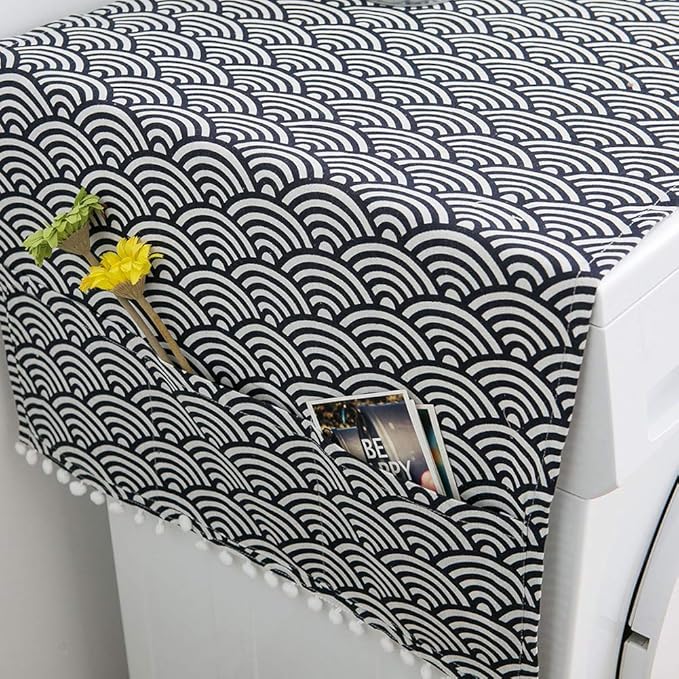 AKOAK 1 Pack 55 x 130cm /22 "x 51" Geometric Washing Machine Refrigerator Dust Cover, Multi-Purpose Household Cotton Linen Dust Microwave Cover, with Storage Pouch (Fish Scale)