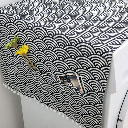 AKOAK 1 Pack 55 x 130cm /22 "x 51" Geometric Washing Machine Refrigerator Dust Cover, Multi-Purpose Household Cotton Linen Dust Microwave Cover, with Storage Pouch (Fish Scale)