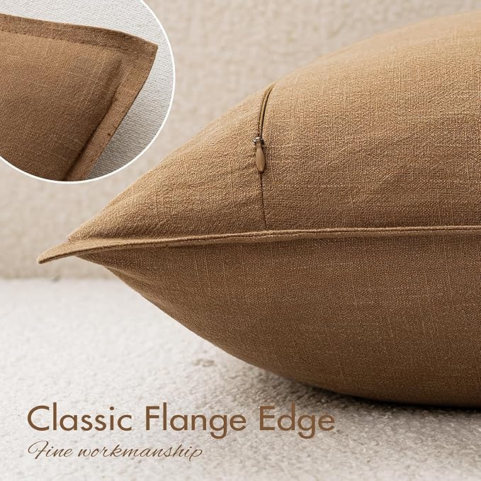 EMEMA Fall Decorative Linen Throw Pillow Covers 22x22 Inch Brown Boho Farmhouse Neutral Couch Throw Pillows for Bed Pack of 2 Accent Pillowcase Modern Sofa Cushion Livingroom Home
