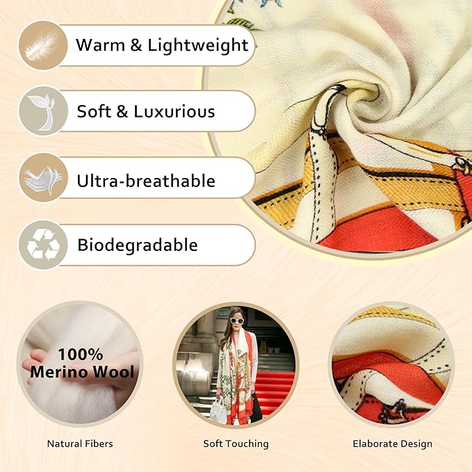 DANA XU 100% Merino Wool Extra Large Pashmina Blanket Travel Scarf Cashmere Wrap for Women Fall Winter Oversize Shawl Floral